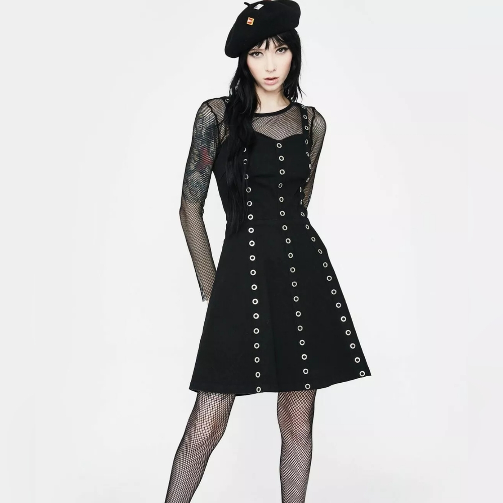 Dolls kill punk goth black silver grommet Jawbreaker wild west eyelet dress XS S - Picture 7 of 8